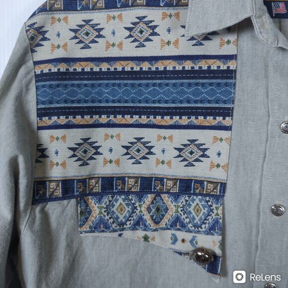Vintage Panhandle Slim Southwestern Print Button Front Top Women's Blue - Picture 7 of 8